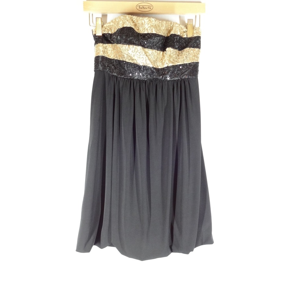 VTG Jessica McClintock Gunne Sax Dress Womens 3 Black Gold Sequin Bubble Hem